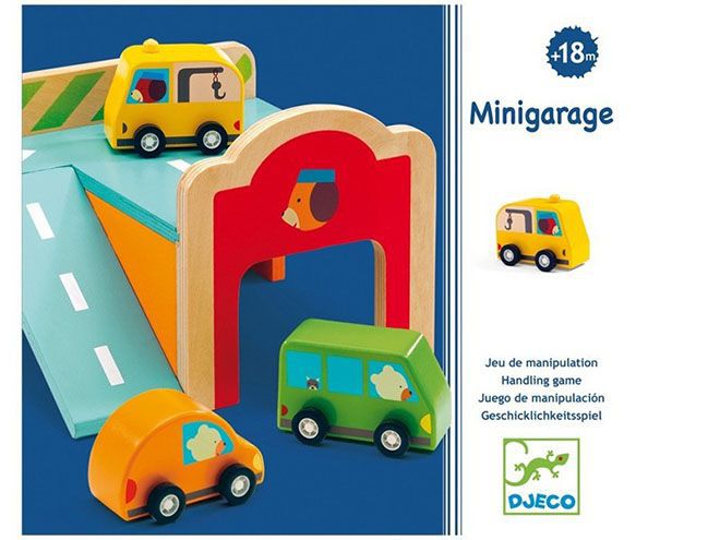 Djeco, drewniany garaż z autami