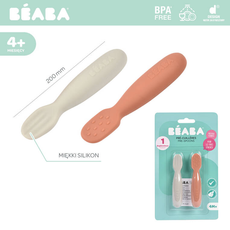 Beaba, Zestaw 2 silikonowych pierwszych łyżeczek-gryzaków