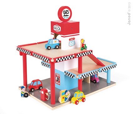 Janod, stacja benzynowa garaż drewniany z 8 elementami,