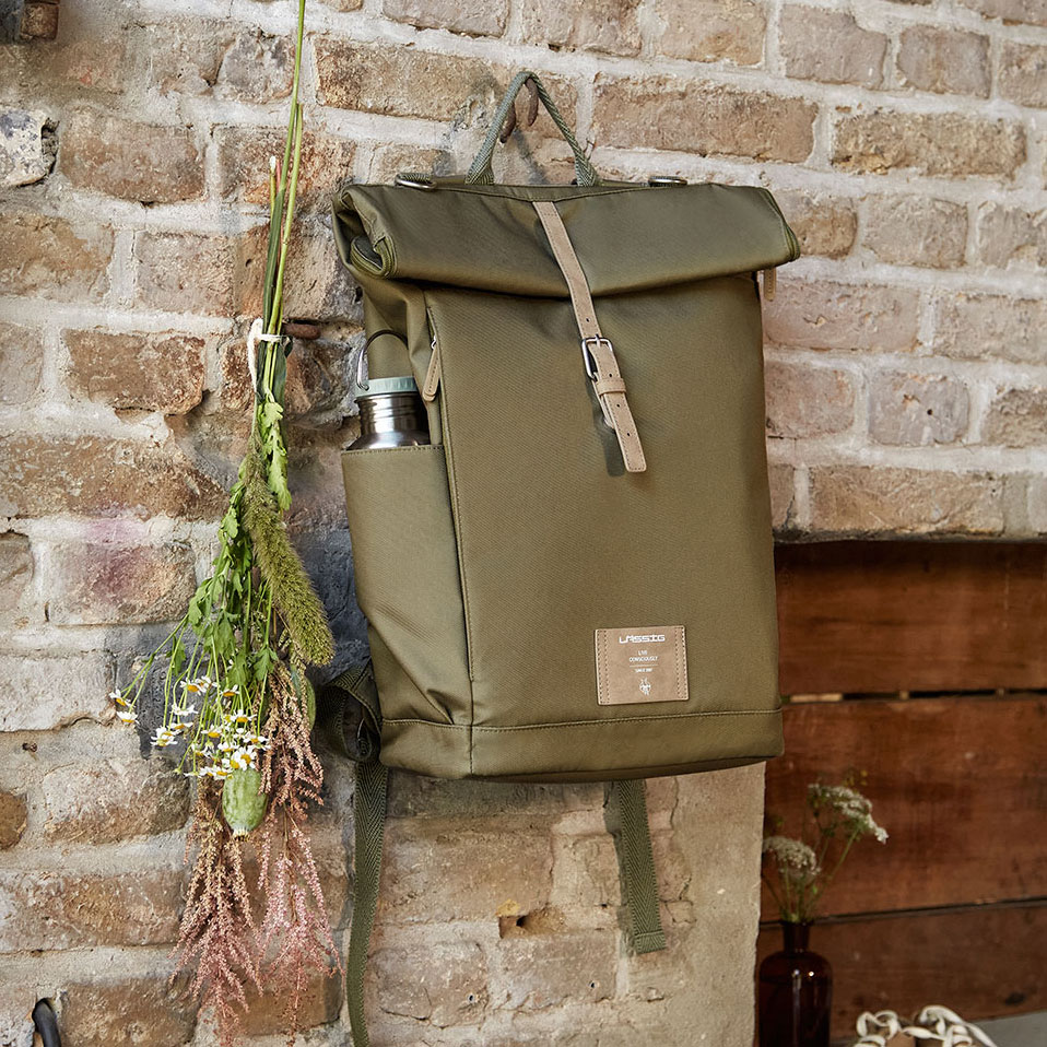Lassig, Green Label Plecak dla mam z akcesoriami Rolltop Backpack Olive