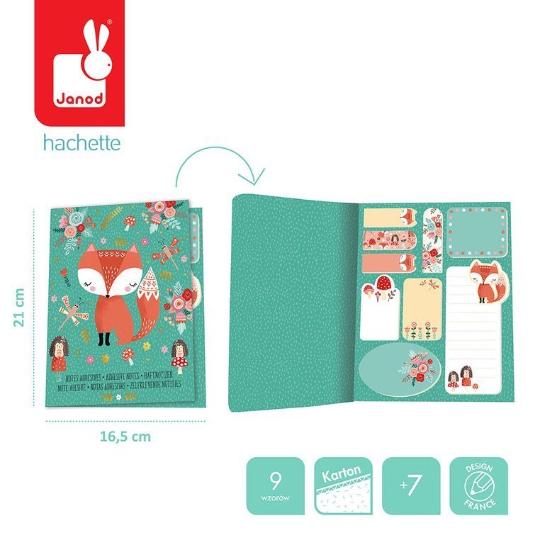 Janod,  samoprzylepne karteczki w notesie Lisek + Jednorożec 7+