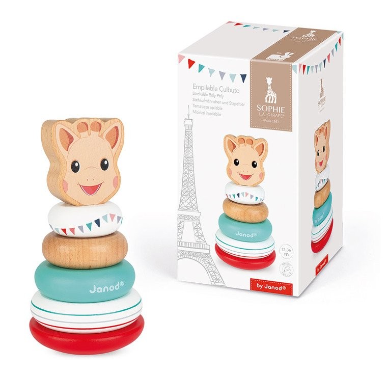 Janod, Układanka drewniana piramida wańka-wstańka Żyrafka Sophie Janod, Układanka drewniana piramida wańka-wstańka Żyrafka Sophie