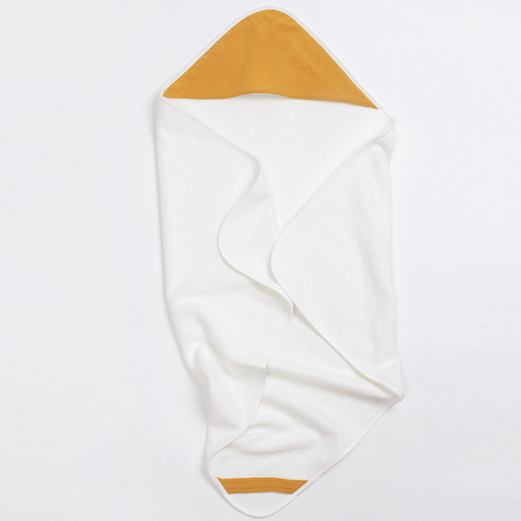 Bimbla, Bambusowy ręcznik z muślinowym kapturkiem - musztardowy