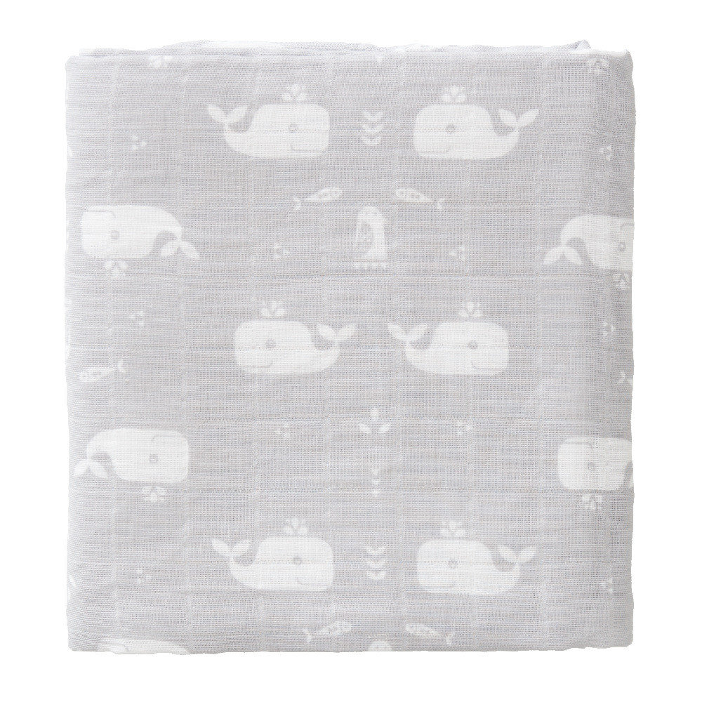 Fresk, Pieluszki muślinowe zestaw 2 szt. 120 x 120 cm Wieloryb Dawn grey
