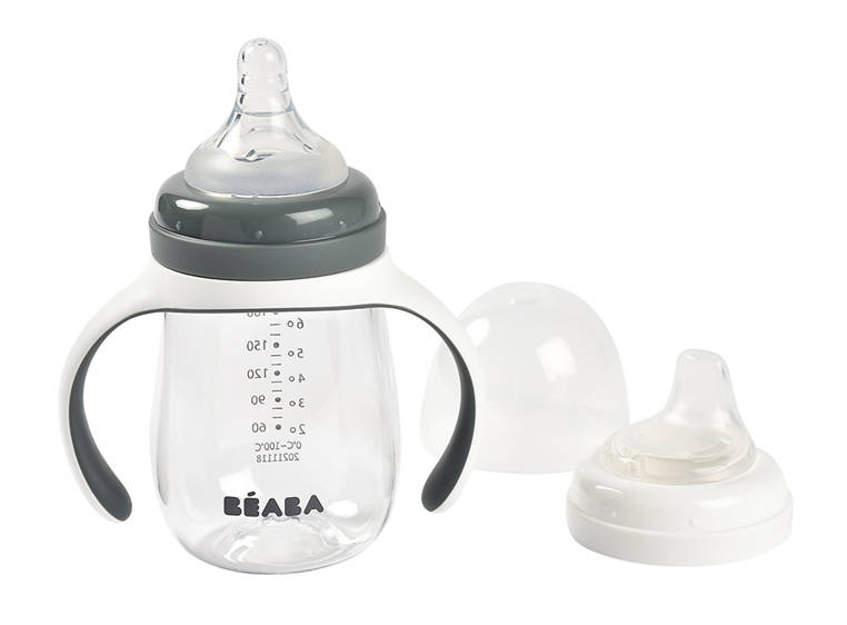 Beaba, Butelka treningowa 2w1 tritanowa 210 ml  Mineral grey Beaba, Butelka treningowa 2w1 tritanowa 210 ml  Mineral grey