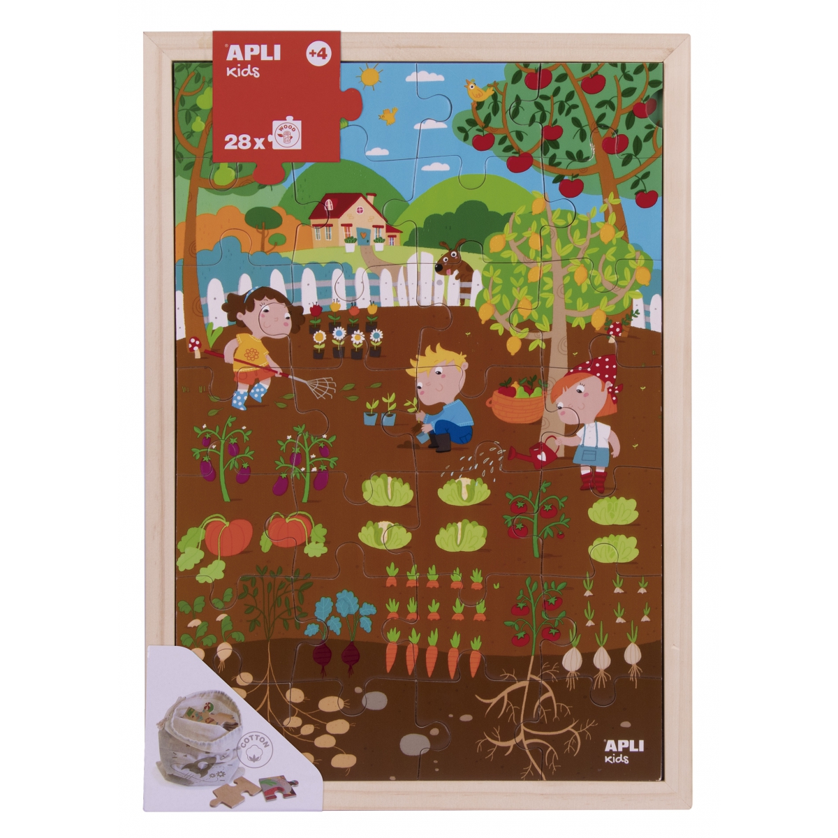 Apli Kids, Drewniane puzzle w ramce - Ogród 4+