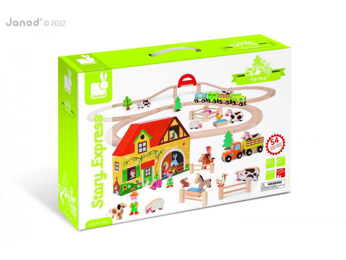 Janod, farma kolejka drewniana zestaw 54 części, Janod, farma kolejka drewniana zestaw 54 części,