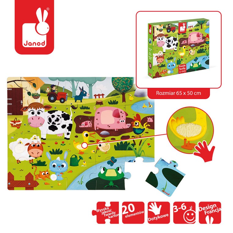Janod, Puzzle sensoryczne 20 elementów Farma Janod, Puzzle sensoryczne 20 elementów Farma