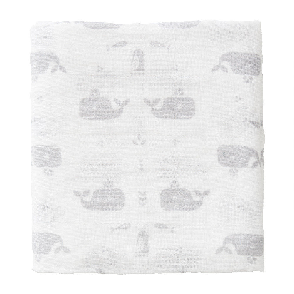 Fresk, Pieluszki muślinowe zestaw 2 szt. 120 x 120 cm Wieloryb Dawn grey