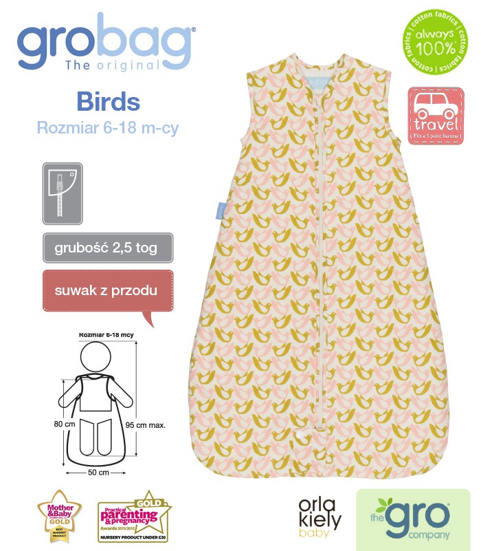 Gro Company, Śpiworek Orla Kiely Bird Travel 2,5 tog, 6-18 m-cy Gro Company, Śpiworek Orla Kiely Bird Travel 2,5 tog, 6-18 m-cy