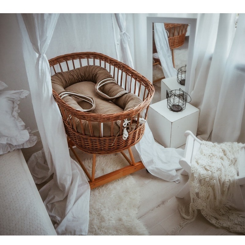 Hi Little One, Oddychający wiklinowy kosz Mojżesza dla Noworodka ze stelażem Organic