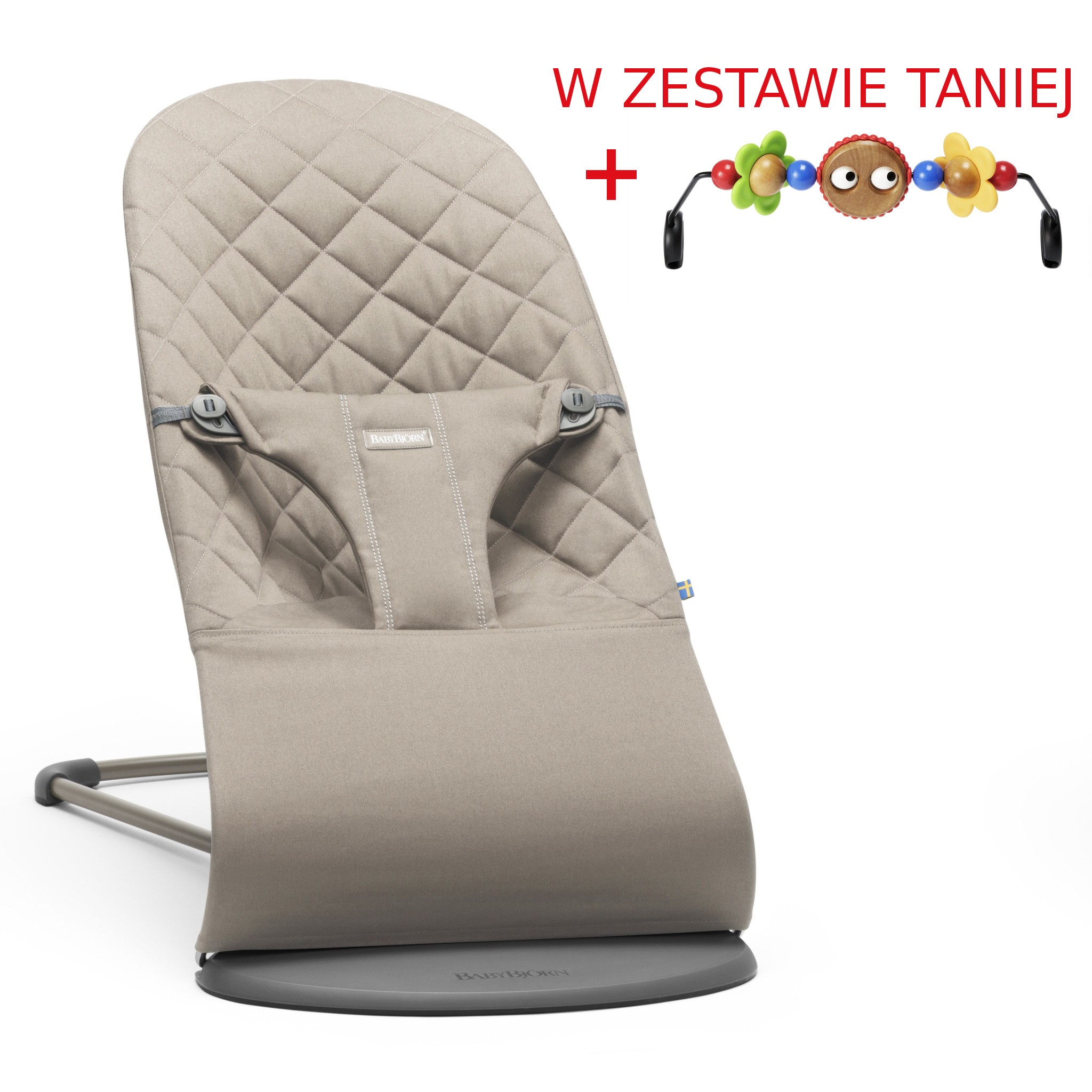 BABYBJORN - leżaczek BLISS - Piaskowy szary + Zabawka