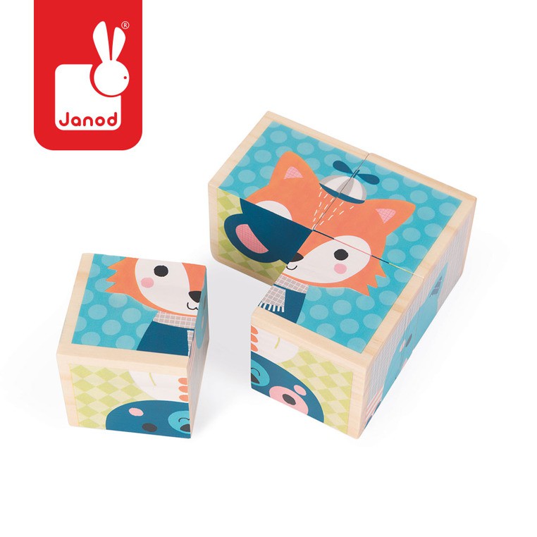 Janod, klocki drewniane Puzzle 6w1 Las