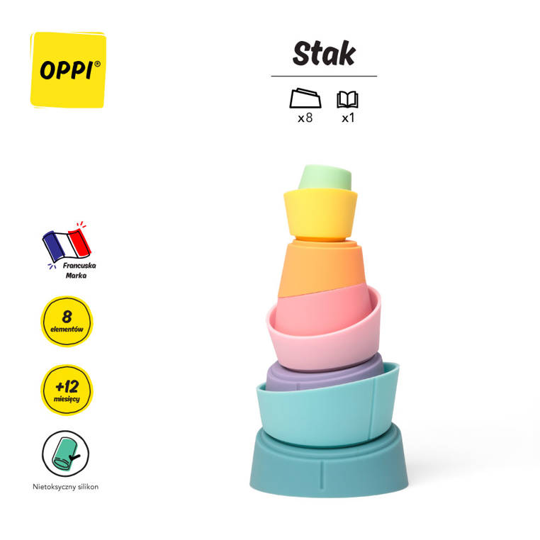 OPPI, Kreatywny silikonowy zestaw konstrukcyjny Stak 8 elementów 12 m+