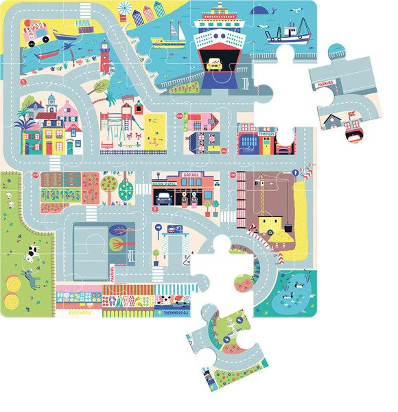 Auzou, Puzzle duże miasto z drewnianymi autkami 3+ Auzou, Puzzle duże miasto z drewnianymi autkami 3+