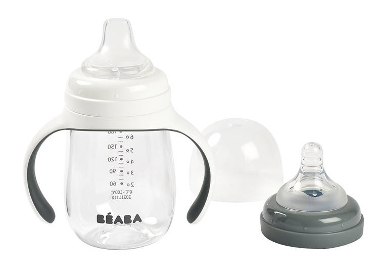 Beaba, Butelka treningowa 2w1 tritanowa 210 ml  Mineral grey Beaba, Butelka treningowa 2w1 tritanowa 210 ml  Mineral grey
