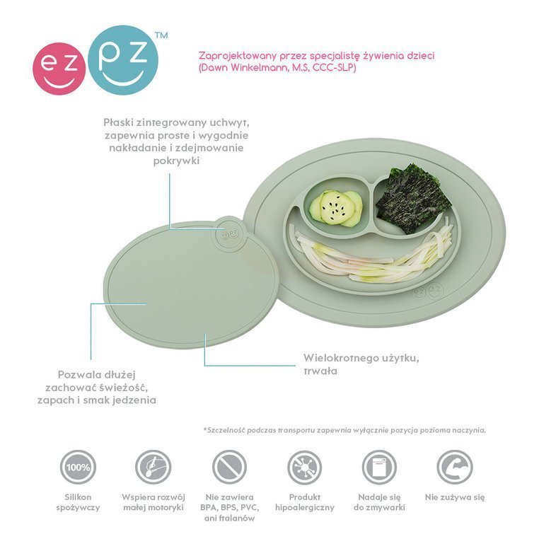 EZPZ, Silikonowa pokrywka do małego talerzyka Mini Mat pastelowa zieleń