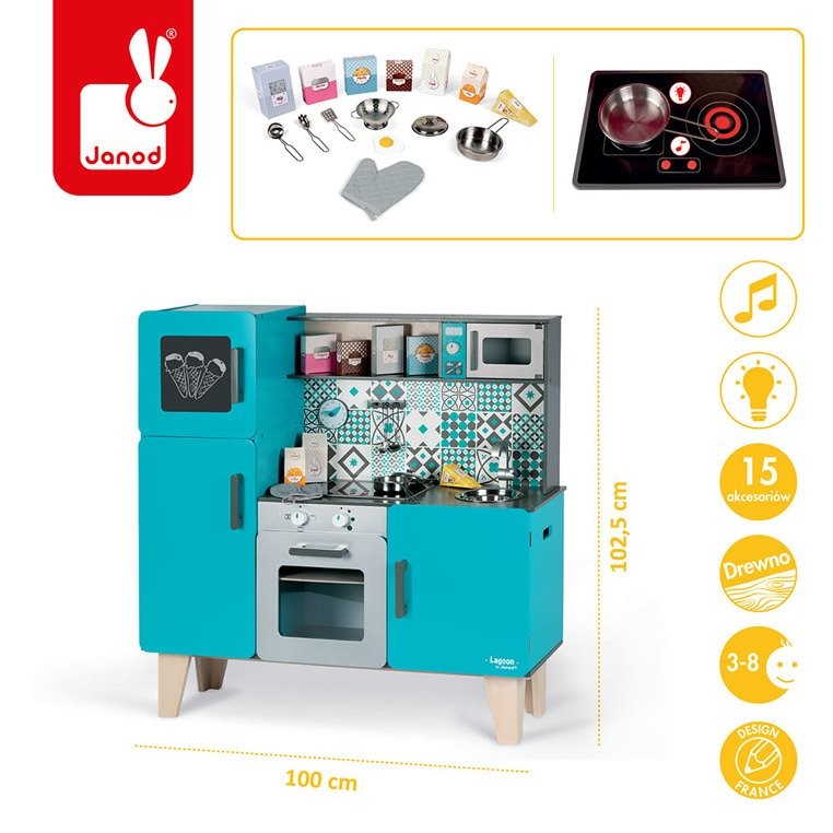 Janod, Kuchnia drewniana XL z dźwiękiem i 15 akcesoriami Lagoon