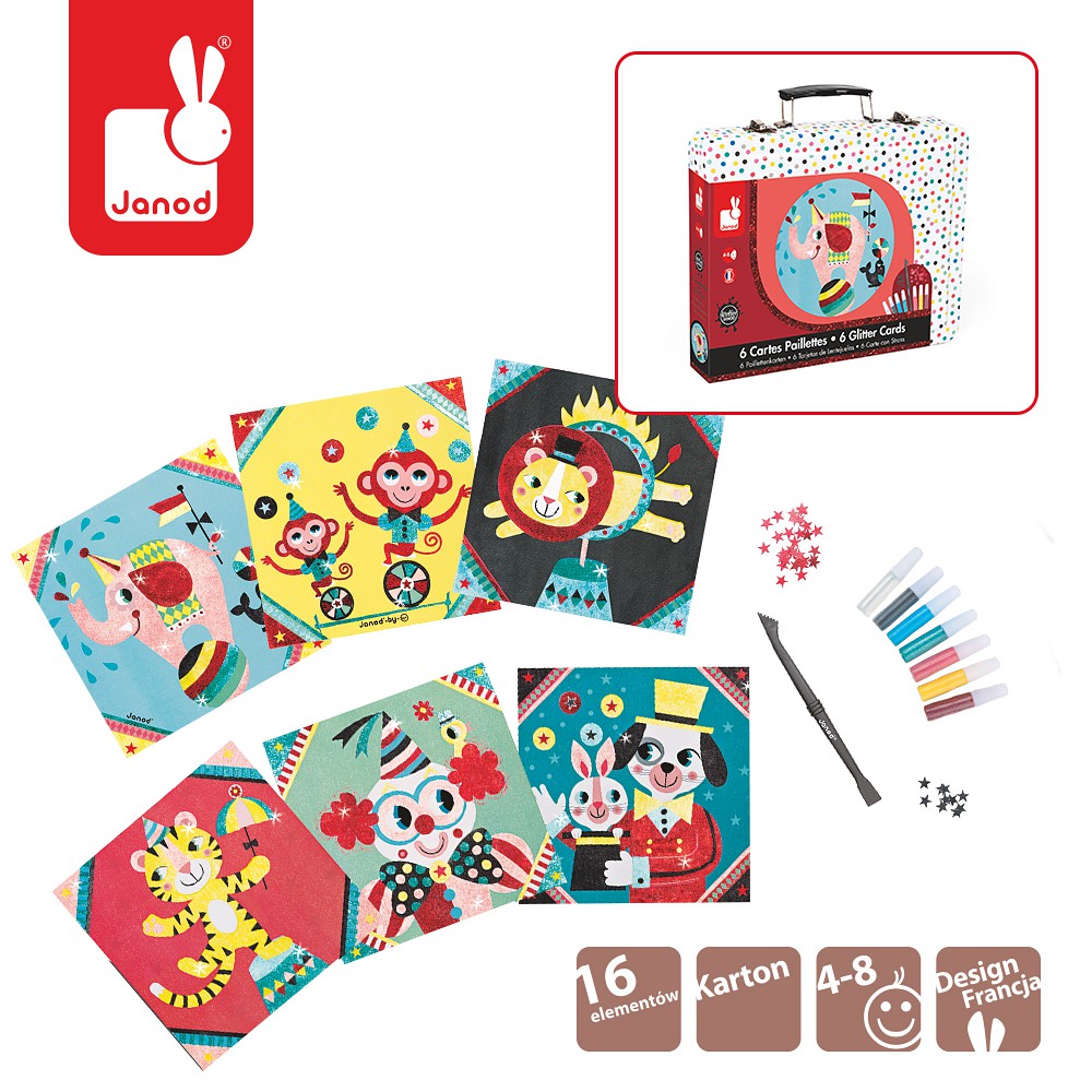 Janod, zestaw artystyczny Kreatywny Magiczny brokat Cyrk,