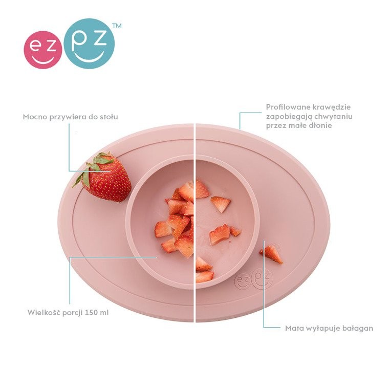 EZPZ, Komplet pierwszych naczyń silikonowych First Foods Set pastelowy róż