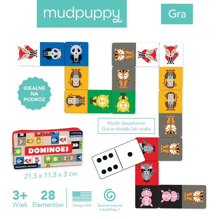 Mudpuppy, Gra Domino w podróżnym opakowaniu Geometryczne Zwierzęta