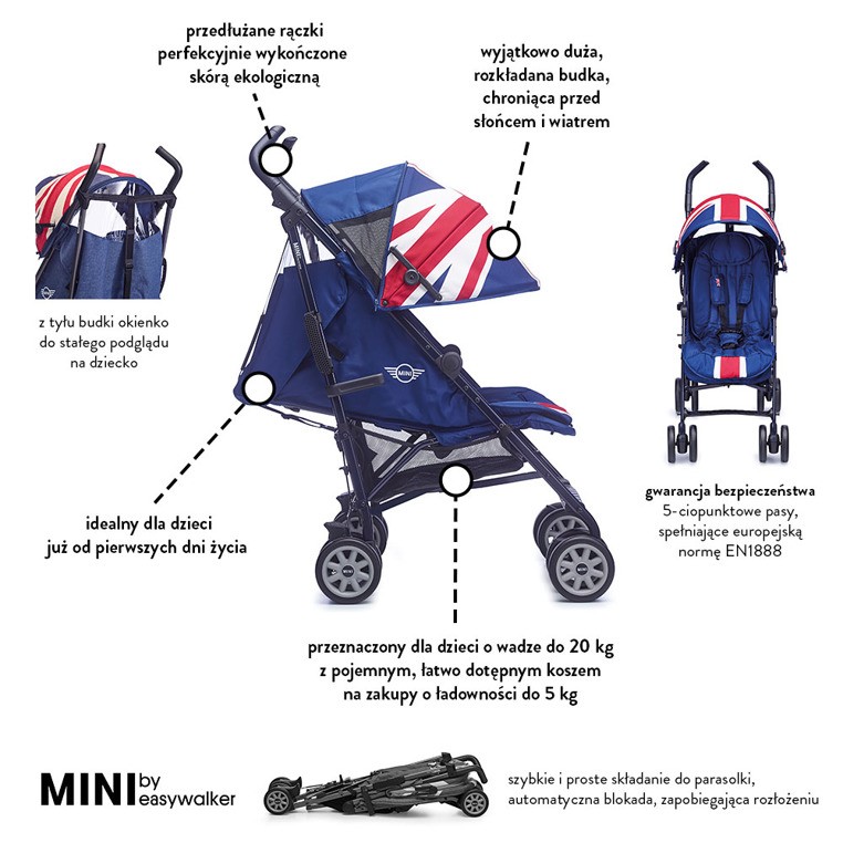 Easywalker, Wózek spacerowy z osłonką przeciwdeszczową XL Union Jack Classic Easywalker, Wózek spacerowy z osłonką przeciwdeszczową XL Union Jack Classic