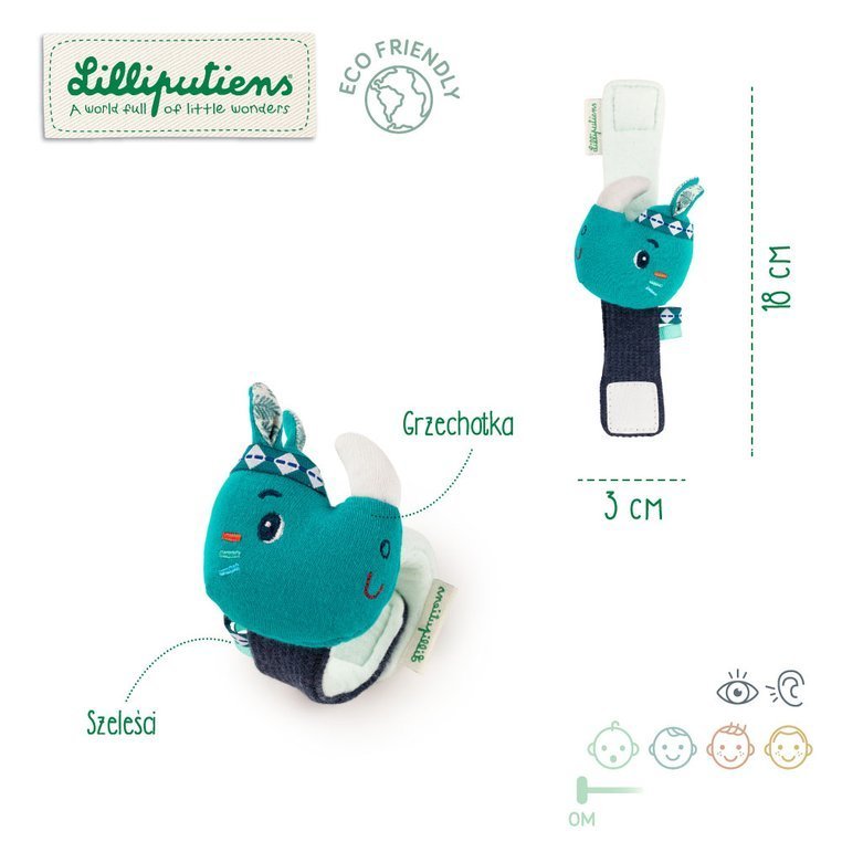 Lilliputiens, Grzechotka na rękę Nosorożec Marius z szeleszczącą folią 0 m+ Lilliputiens, Grzechotka na rękę Nosorożec Marius z szeleszczącą folią 0 m+