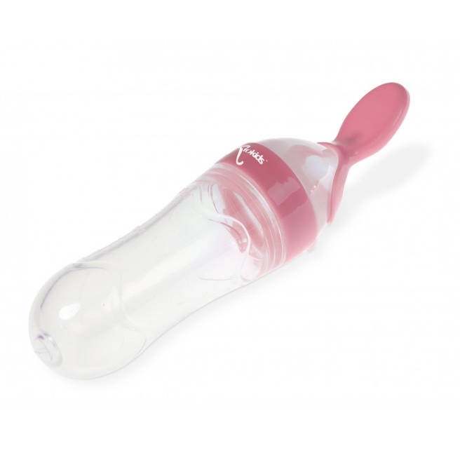 Kiokids,  Pojemnik silikonowy z łyżeczką na jedzenie dla niemowląt -  różowy