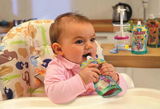 Fill'n Squeeze, zestaw rozszerzony z saszetkami do karmienia dzieci i szczoteczką Fill'n Squeeze, zestaw rozszerzony z saszetkami do karmienia dzieci i szczoteczką