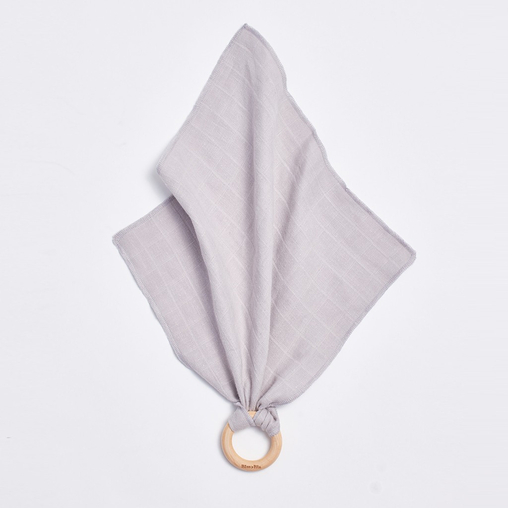 Bimbla, Drewniany gryzaczek z pieluszką Szary Bimbla, Drewniany gryzaczek z pieluszką Szary