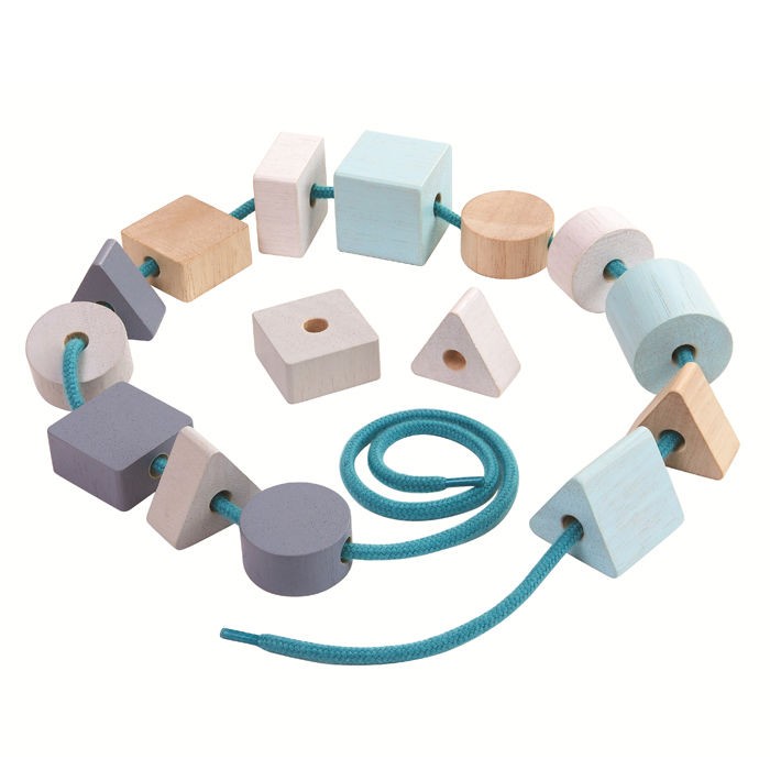 Plan Toys, Pastelowa nawlekanka z klocków
