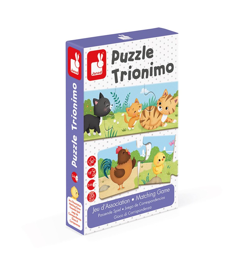 Janod, Trzyczęściowe puzzle Zwierzęta i ich dzieci 30 elementów Janod, Trzyczęściowe puzzle Zwierzęta i ich dzieci 30 elementów