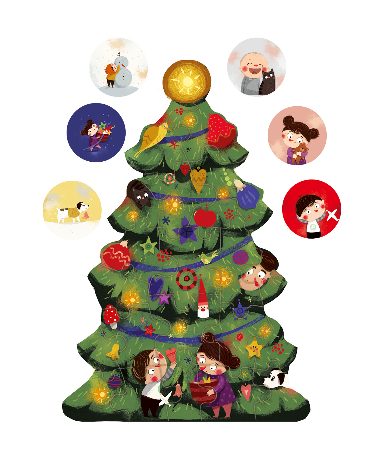 Puzzle Pucio I Misia Ubierają Choinkę