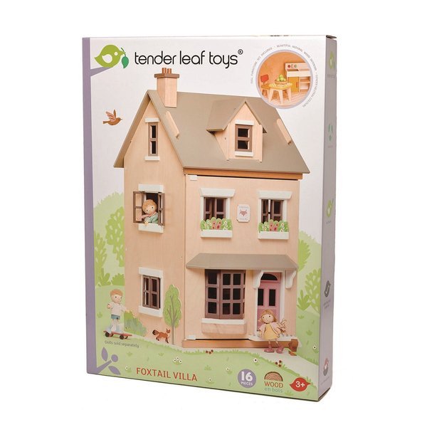 Tender Leaf Toys, Drewniany trzypiętrowy domek dla lalek z wyposażeniem