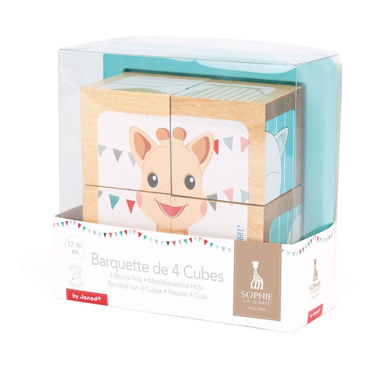 Janod, Klocki drewniane Puzzle 6w1 Żyrafka Sophie