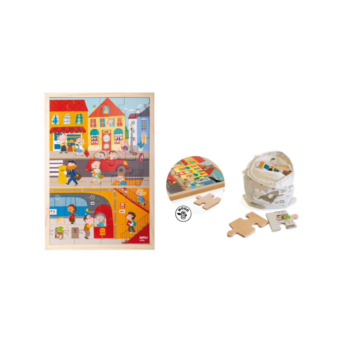 Apli Kids, Drewniane puzzle w ramce - Miasto 4+