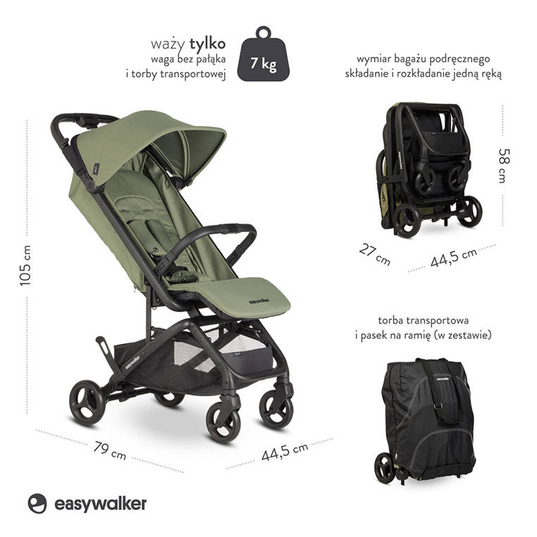 Easywalker, Miley² Kompaktowy wózek spacerowy z torbą transportową Sage Green Easywalker, Miley² Kompaktowy wózek spacerowy z torbą transportową Sage Green