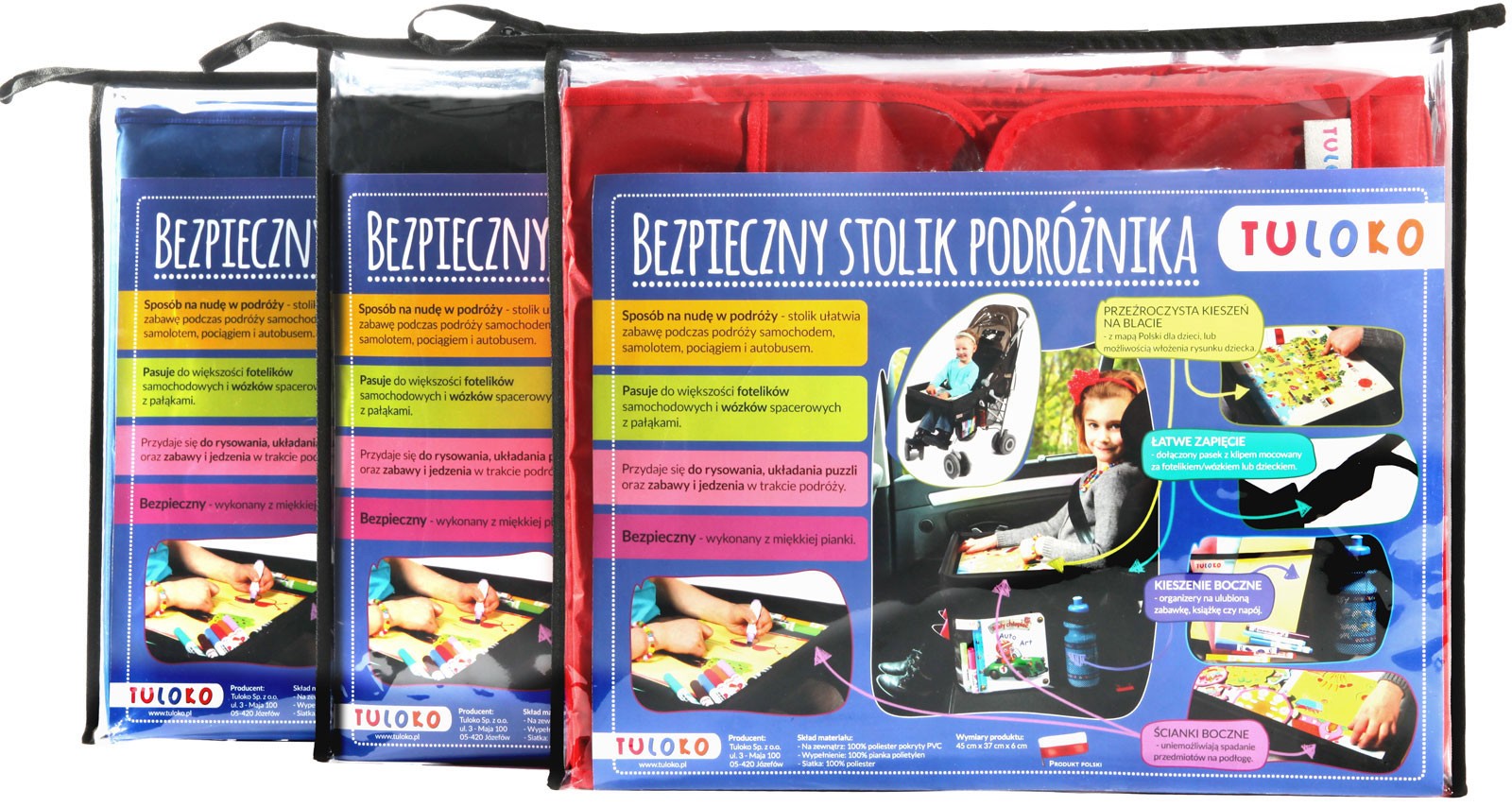 Tuloko, Bezpieczny Stolik Podróżnika z mapą Polski - czerwony