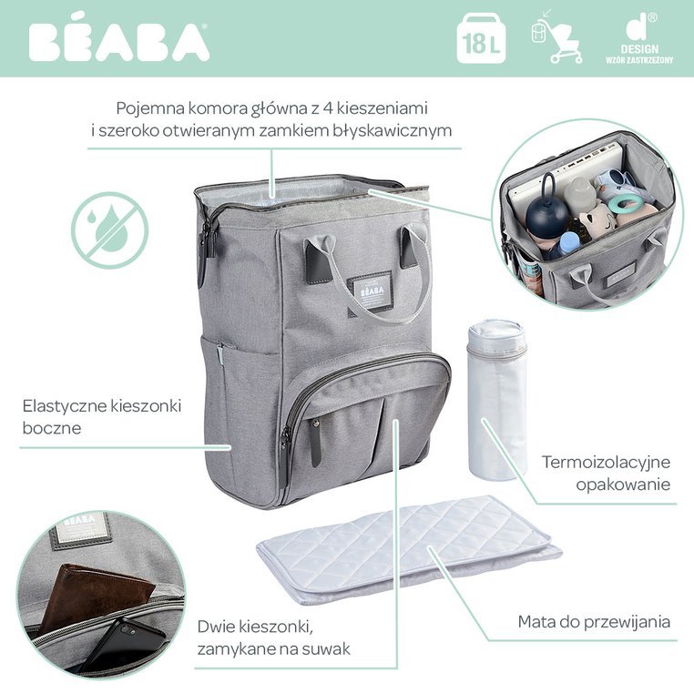 Beaba, Torba plecak dla mamy Wellington heather grey Beaba, Torba plecak dla mamy Wellington heather grey