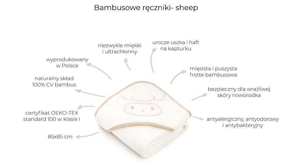 My Memi, Bambsuowy ręcznik cream - sheep