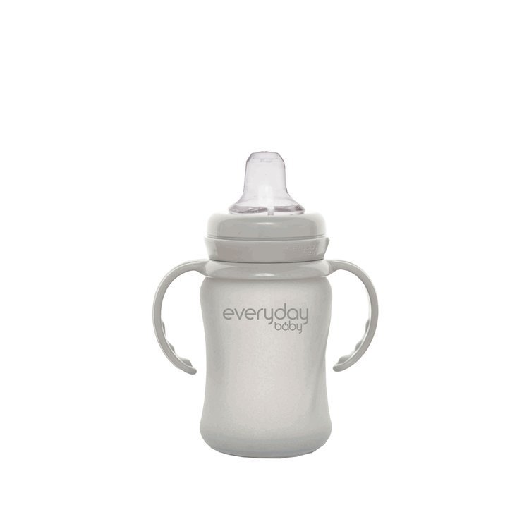 Everyday Baby, Szklana butelka z ustnikiem niekapkiem i rączkami, 150 ml - szara Everyday Baby, Szklana butelka z ustnikiem niekapkiem i rączkami, 150 ml - szara