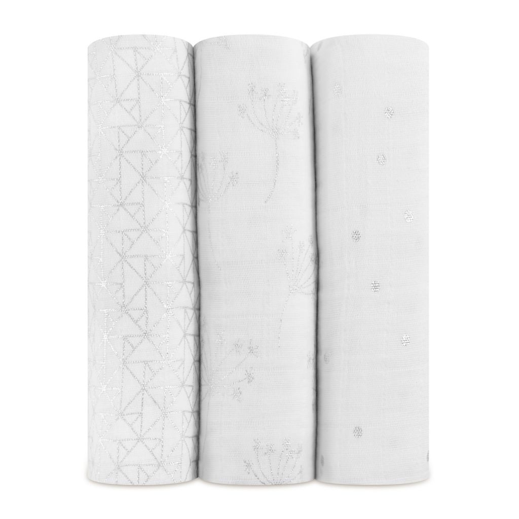 Aden & Anais, Otulacz muślinowy metallic silver deco 3szt