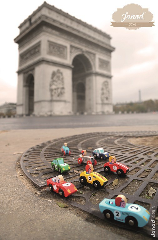 Janod, wyścigówka drewniana Retromotor srebrna