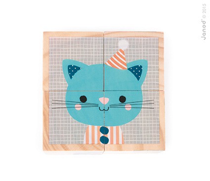 Janod, klocki drewniane Puzzle 6w1 Las