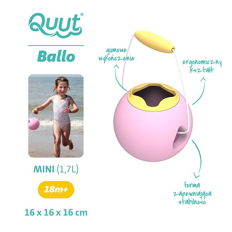 Quut, Małe wiaderko wielofunkcyjne Mini Ballo Sweet Pink + Yellow Stone