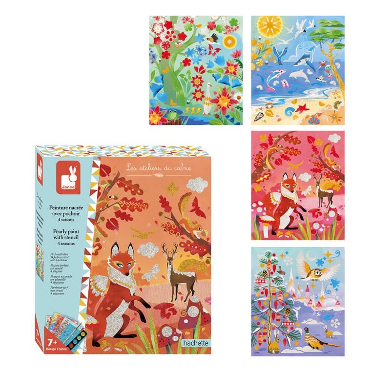 Janod, Zestaw kreatywny Perłowe plakatówki 4 pory roku 7+