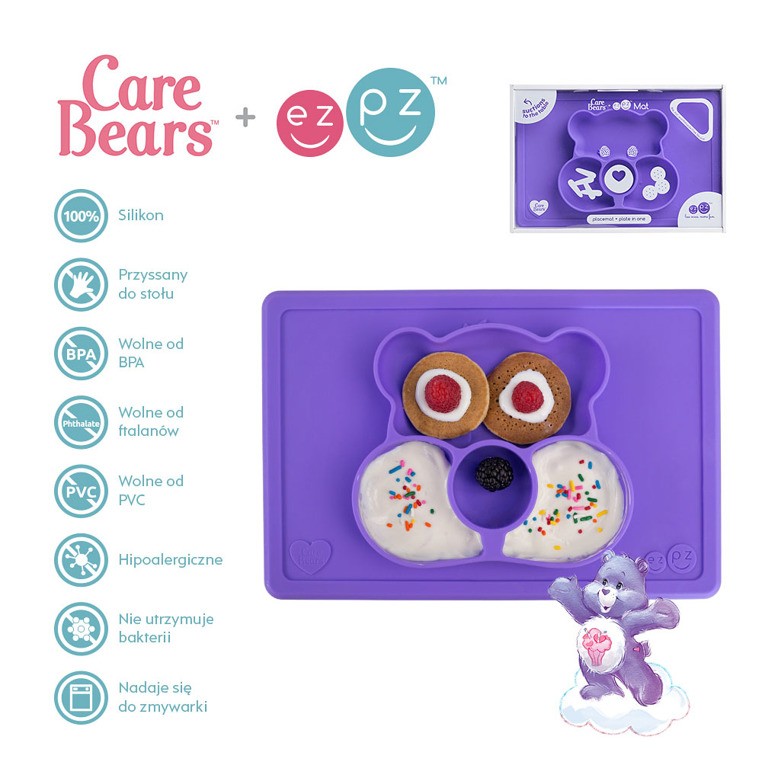 EZPZ, Silikonowy talerzyk z podkładką 2w1 Care Bears™ Mat Miśka Share Bear fioletowy EZPZ, Silikonowy talerzyk z podkładką 2w1 Care Bears™ Mat Miśka Share Bear fioletowy