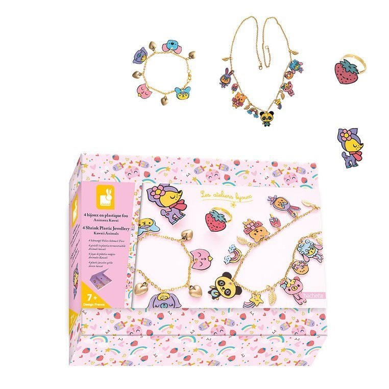 Janod, Zestaw kreatywny do tworzenia biżuterii z kurczliwego plastiku Słodkie zwierzaki Kawaii 7+ Janod, Zestaw kreatywny do tworzenia biżuterii z kurczliwego plastiku Słodkie zwierzaki Kawaii 7+
