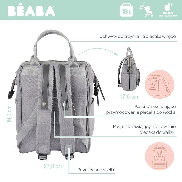Beaba, Torba plecak dla mamy Wellington heather grey Beaba, Torba plecak dla mamy Wellington heather grey