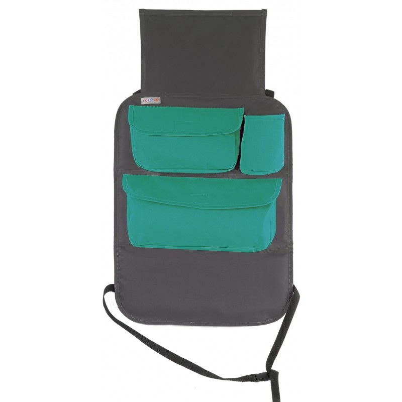 Organizer samochodowy z oknem na tablet - szary z turkusem